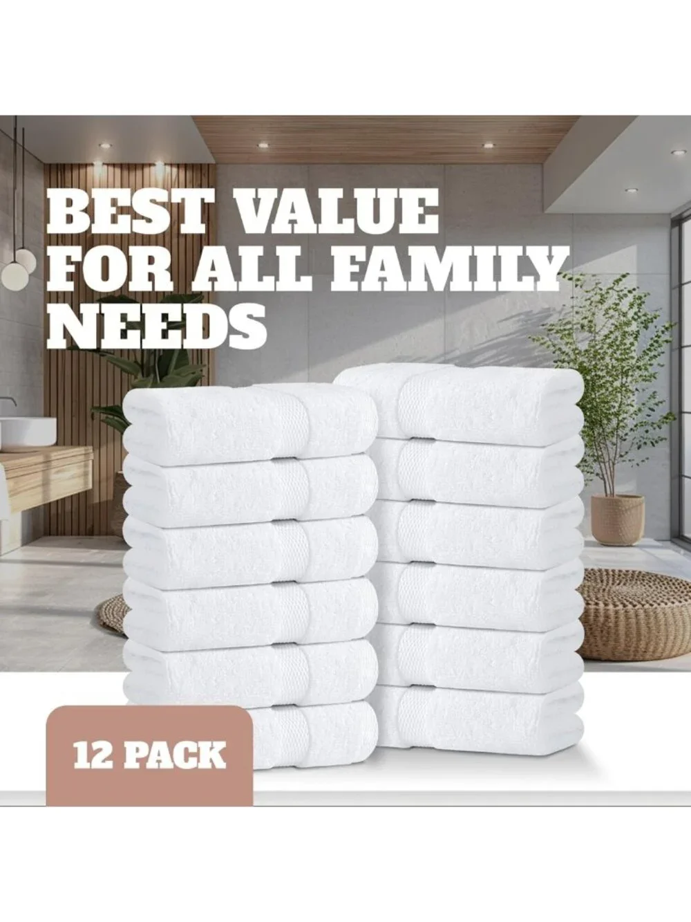 12 Pack White Washcloths - 600 GSM Soft, Highly Absorbent Cotton Shower Cloths